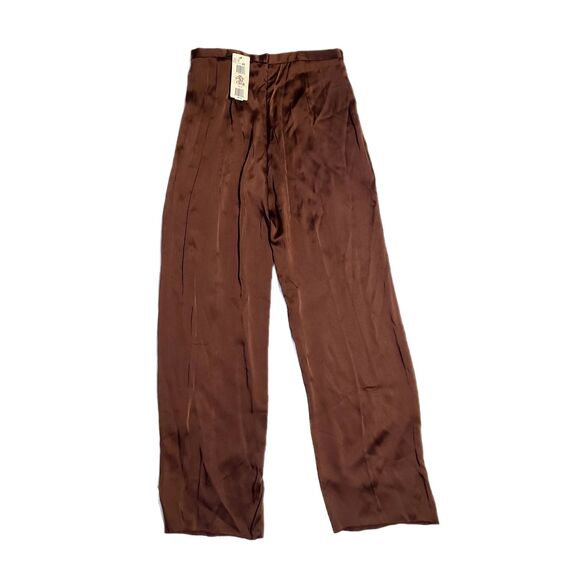 Badgley Mischka NWT $500 Copper Brown Hi-Rise Wide Leg Long Silk Pants, Size 14 - Picture 3 of 8